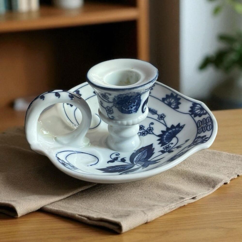 Vienna Woods Blue Onion Candlestick Holder Vintage 5.5”x2.5” Finger Ring